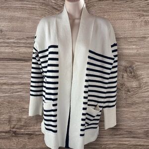 LOFT Women XS Striped Open Pocket Cardigan Whisper White Black (187)